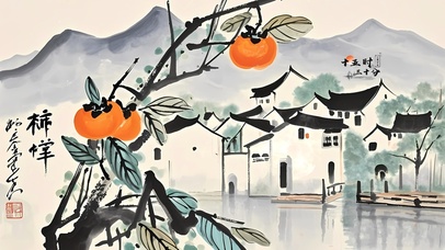 乌瓦白墙古墨画