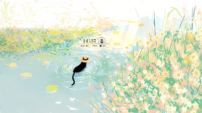 溪边花丛黑猫