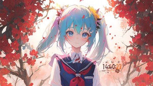 清纯花林间少女