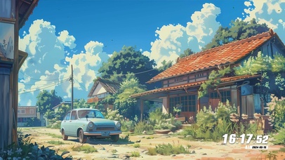 蓝天白云树木房屋