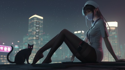 天台上的美女护士与野猫