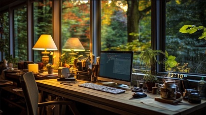 早晨放松的工作台