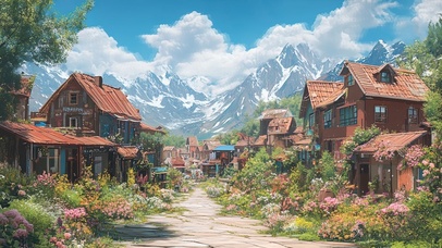 清新夏日欧洲乡下小镇