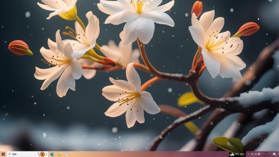 雪中夕阳下的迎春花