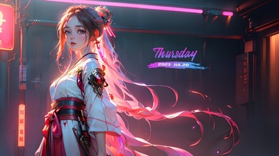 赛博街道汉服少女