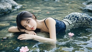 溪水中的美女