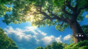 护眼山间云端大树