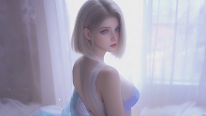 窗户边金发美女