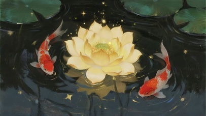 锦鲤绕荷，福运满盈