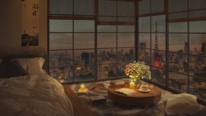 4K唯美治愈古风雨夜城市房间