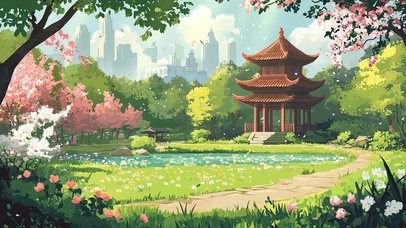 绿色清新午后古亭