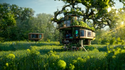 4K唯美治愈绿色森林树屋