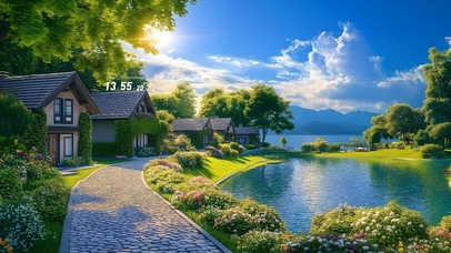 护眼户外湖泊房屋