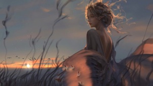 夕阳下的女孩
