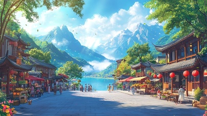 好天气里的新年古寨风光