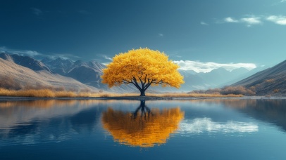 树影金辉，山水凝情