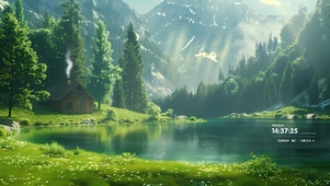 绿色护眼山中溪水