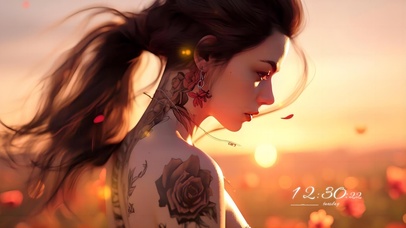 夕阳花海中的个性女孩