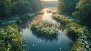 治愈生态湿地湖面花丛