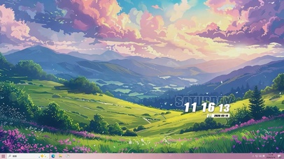 护眼晚霞花草树木桌面主题