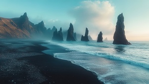 火山岛边的海蚀柱