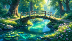 绿色河流小桥