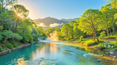 护眼清晨河流风景