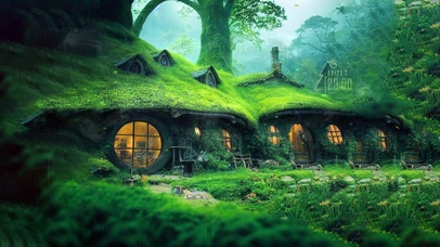 治愈雨天森林霍比特小屋