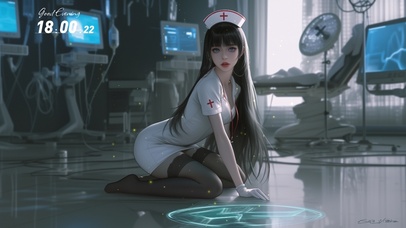 美女护士一袭青衣，宛若山间清泉