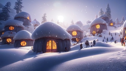 4K唯美治愈童话森林木屋雪景