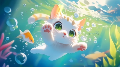 水下捕鱼的猫咪