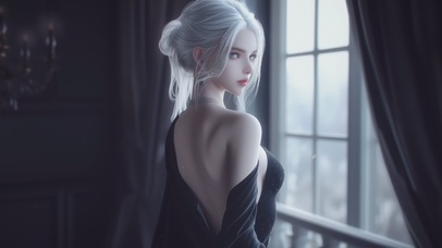 窗户边御姐风女孩后背视角