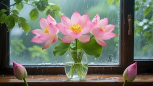 雨天窗台荷花