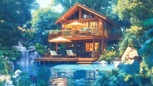 林中水潭小屋