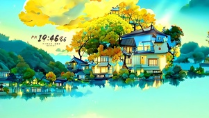 唯美治愈湖边小镇房屋