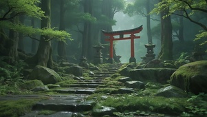 雨中森林鸟居