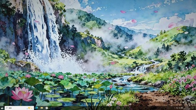 飞瀑莲池-桌面主题