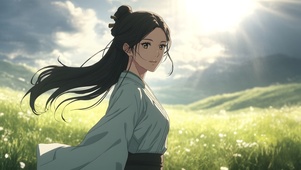 二次元动漫美女奔跑在草原上05