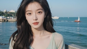 4K海边清纯美女
