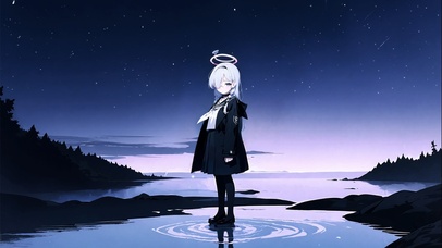 夜晚湖边少女