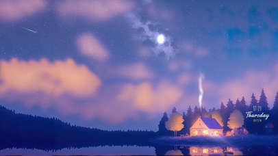 治愈护眼湖边夜空小屋