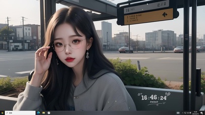 4K街边灰色系眼镜少女