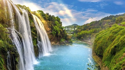 青山瀑布流水风景