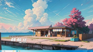 海景白云树木桌面主题