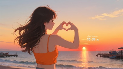 海边晚霞少女背影