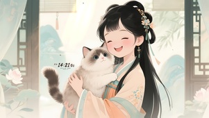 国风少女和猫