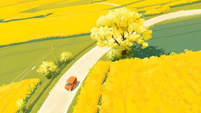 行走在春天里的小汽车