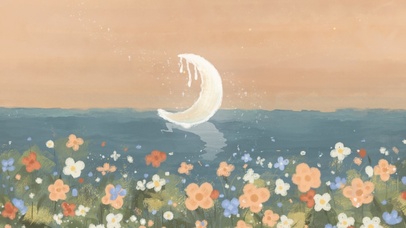 浪漫花海上的月