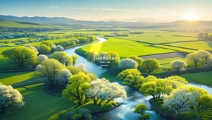 唯美绿色草原河流