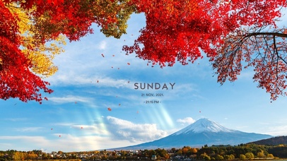 富士山的枫叶飘落